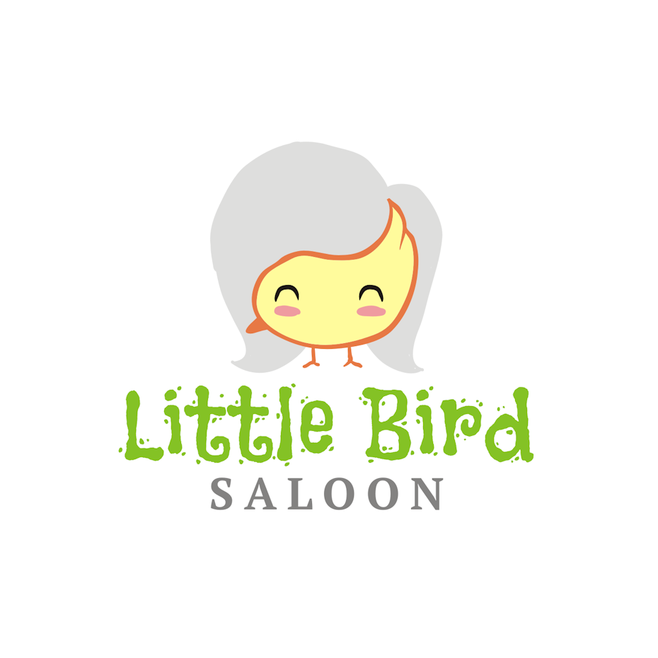 Logotipo del pájaro amarillo con un fondo de pelo gris que lo convierte en una cara