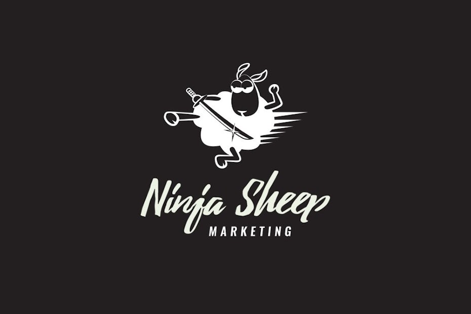 Digital marketing logo with a cartoon quirky mascot ninja sheep