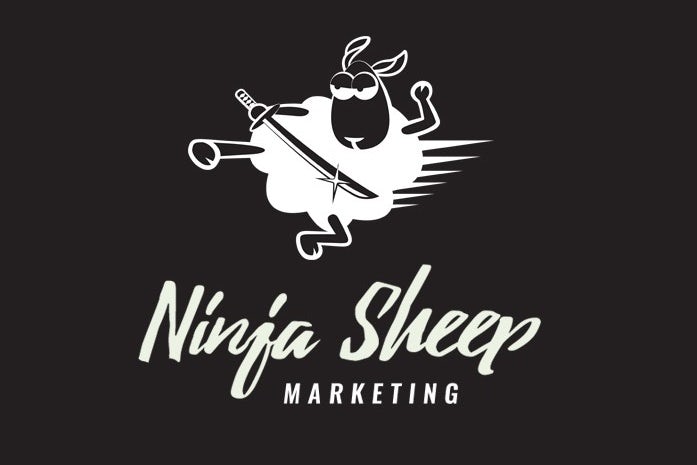 Digital marketing logo with a cartoon quirky mascot ninja sheep