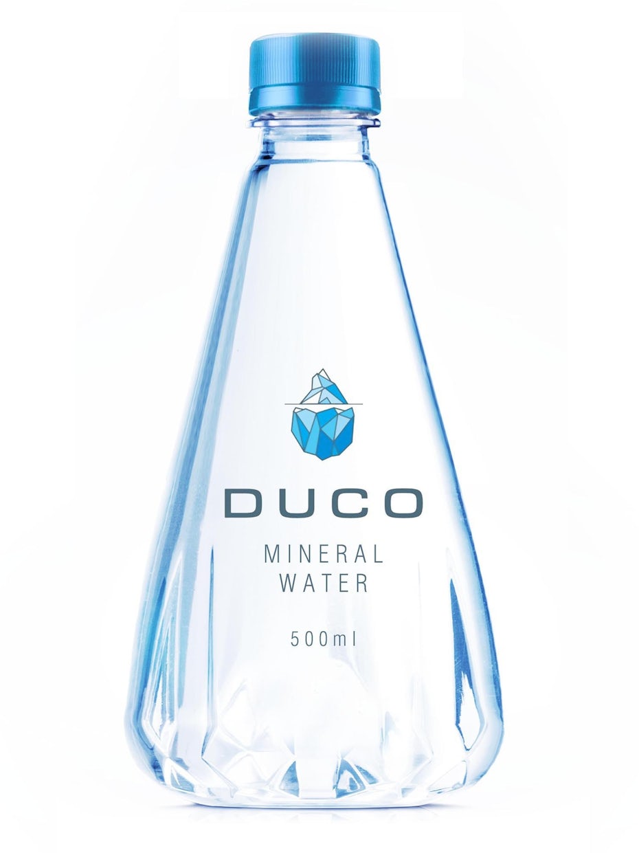 merchandise branding with triangular water bottle with an iceberg on it