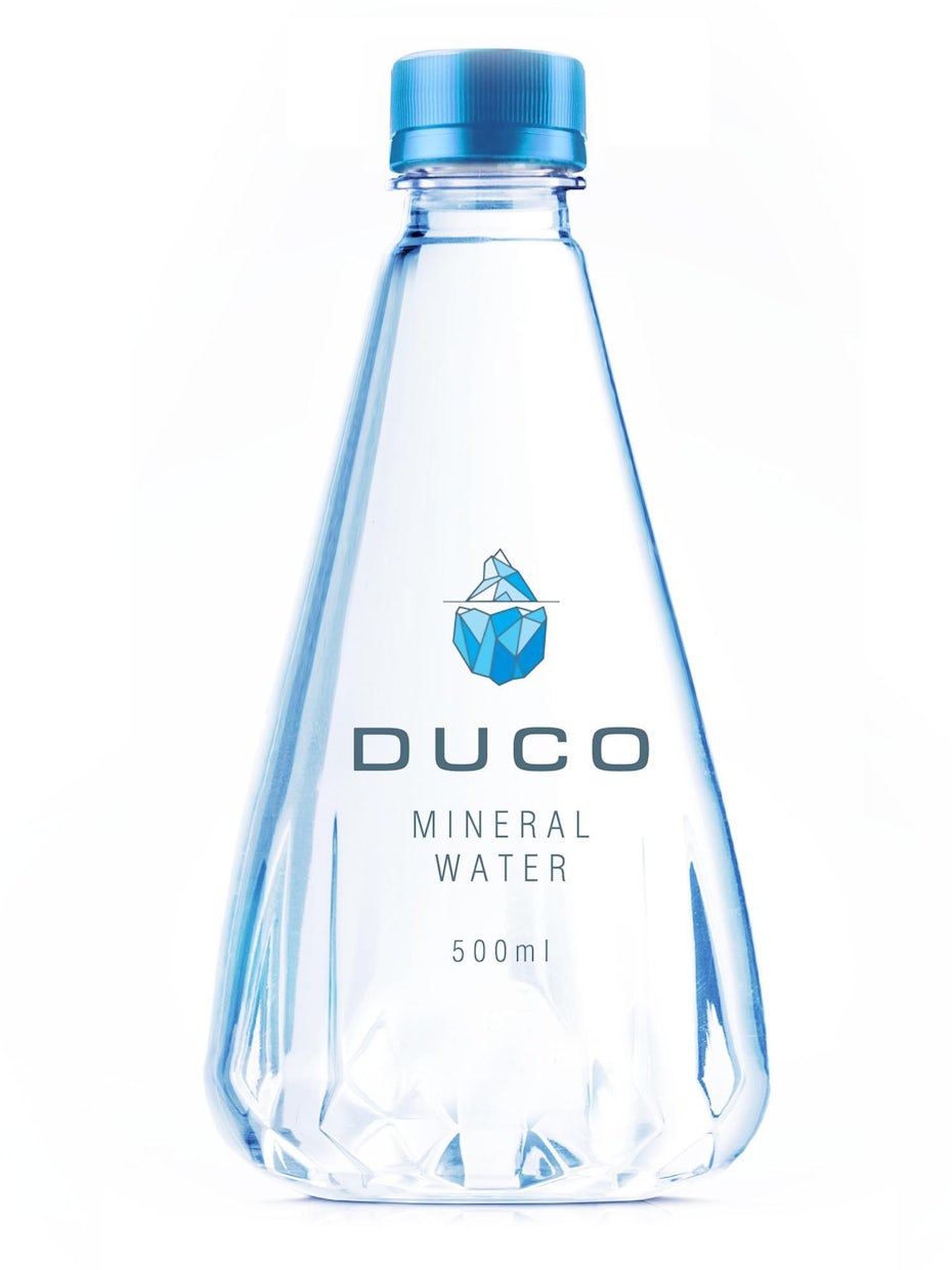 merchandise branding with triangular water bottle with an iceberg on it