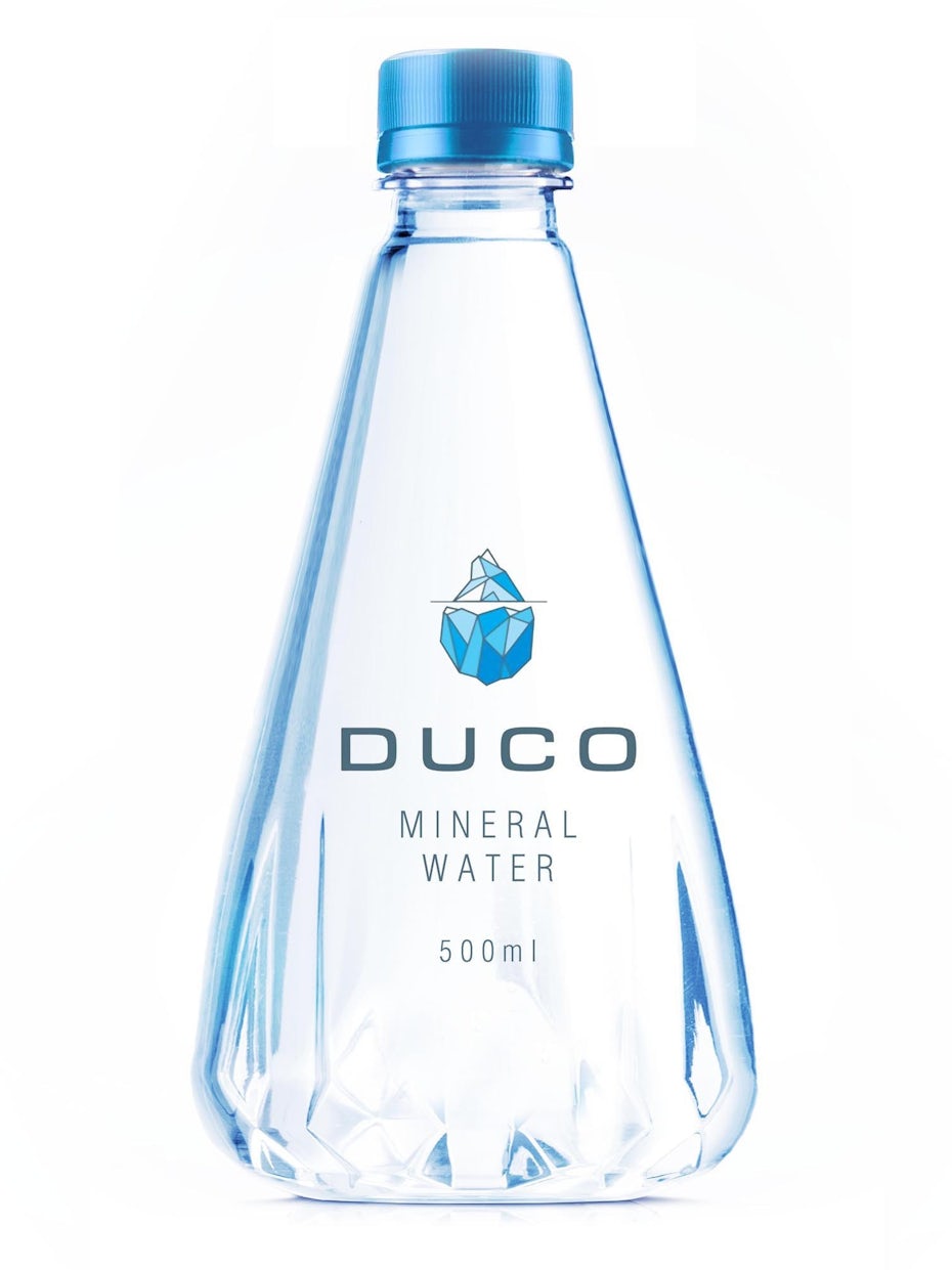 merchandise branding with triangular water bottle with an iceberg on it
