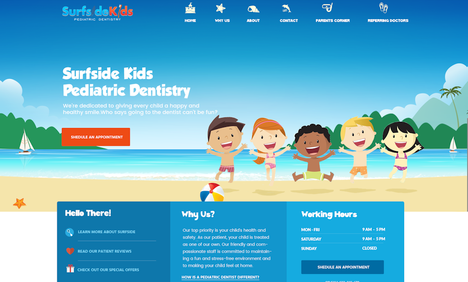 Surfside Kids Pediatric Dentistry website