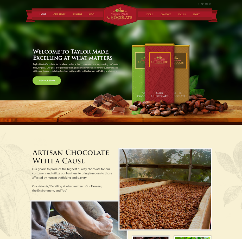 red, green, yellow and tan chocolate ecommerce website