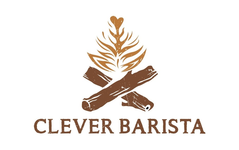 Logotipo que muestra troncos y una llama estilizada que recuerda al arte de la espuma del café con leche