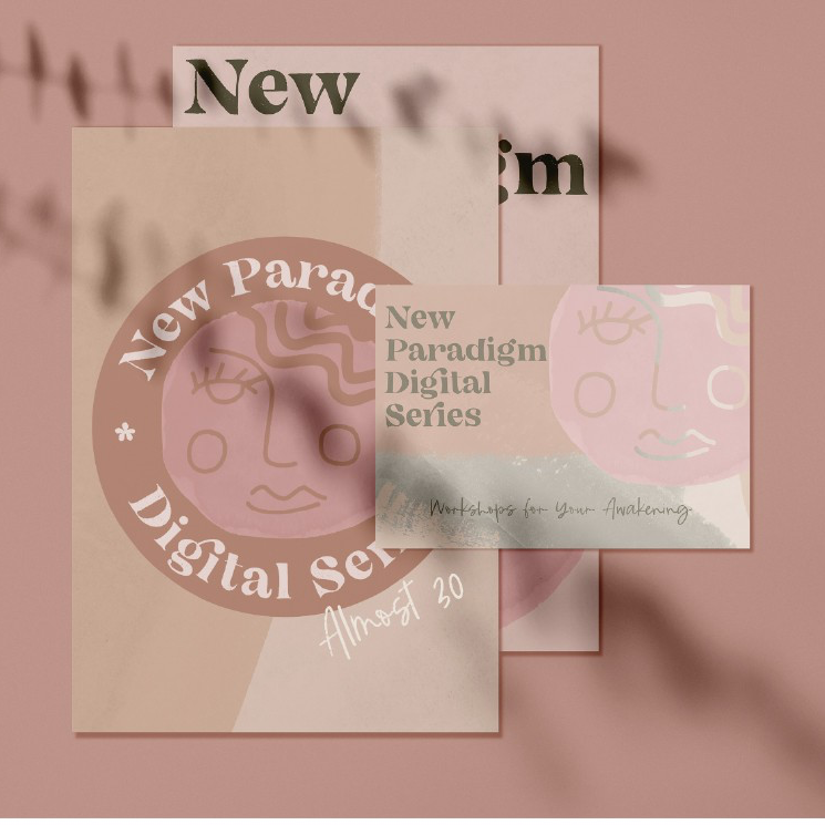 logo and brand identity in shades of pink and green