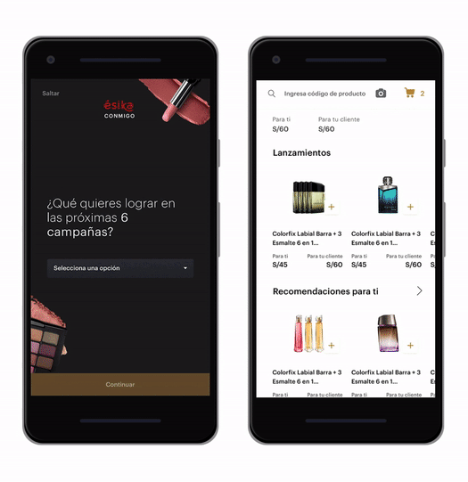 Animated UX design of a cosmetics shopping app