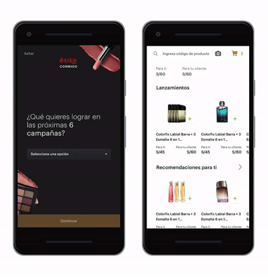 Animated UX design of a cosmetics shopping app