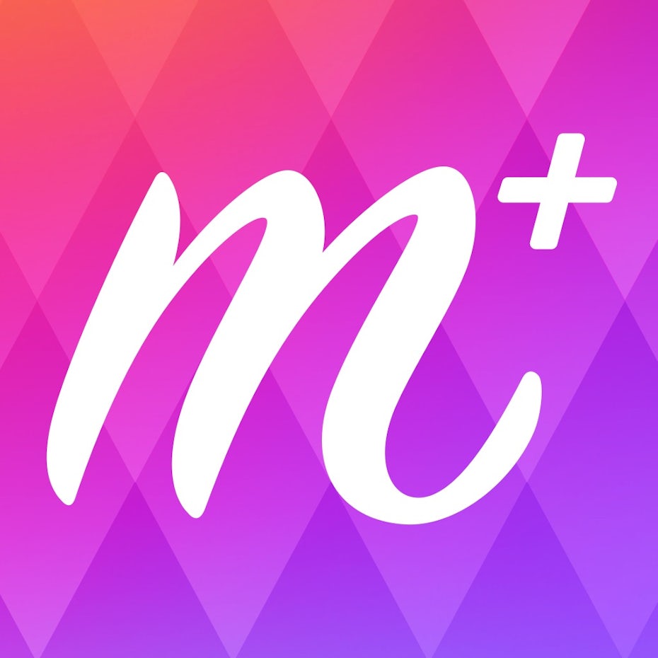 white M logo against a textured pink gradient