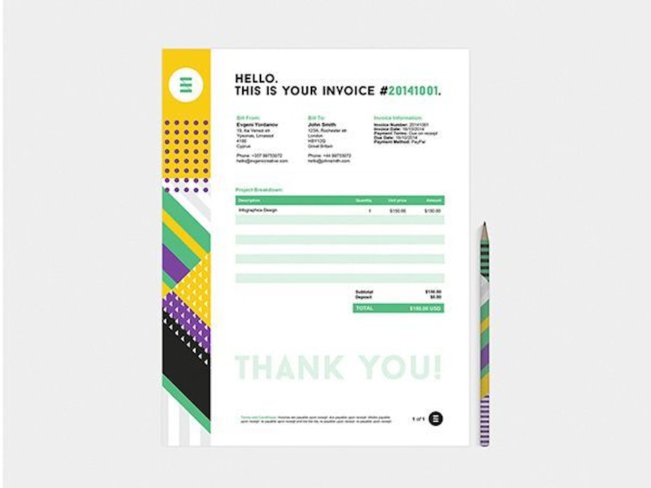 white invoice design with a colorful left-side border