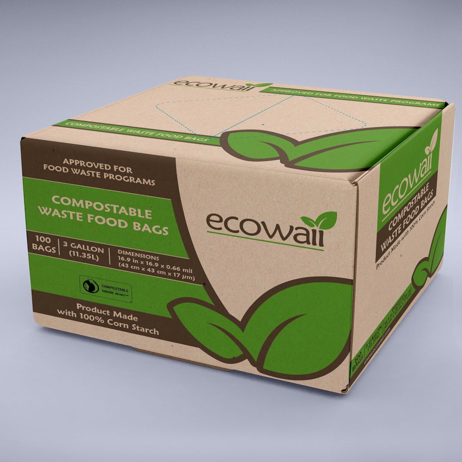 cardboard box with green and brown labeling