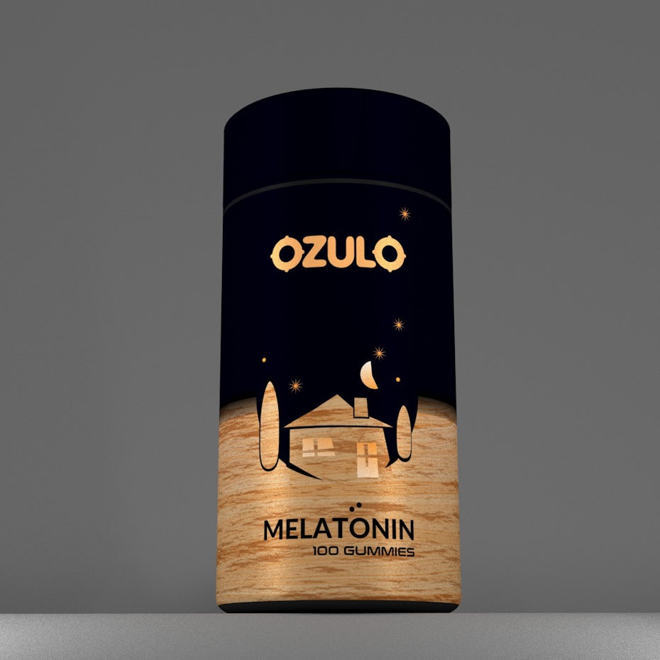black and woodgrain packaging showing an image of a house