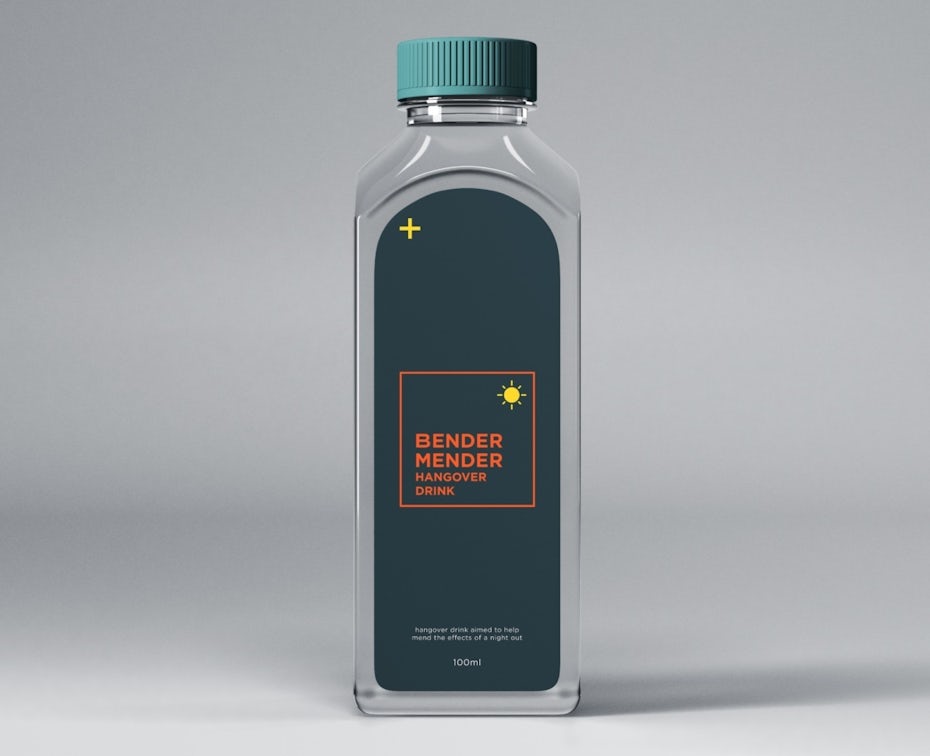 dark blue and orange product label on a bottle