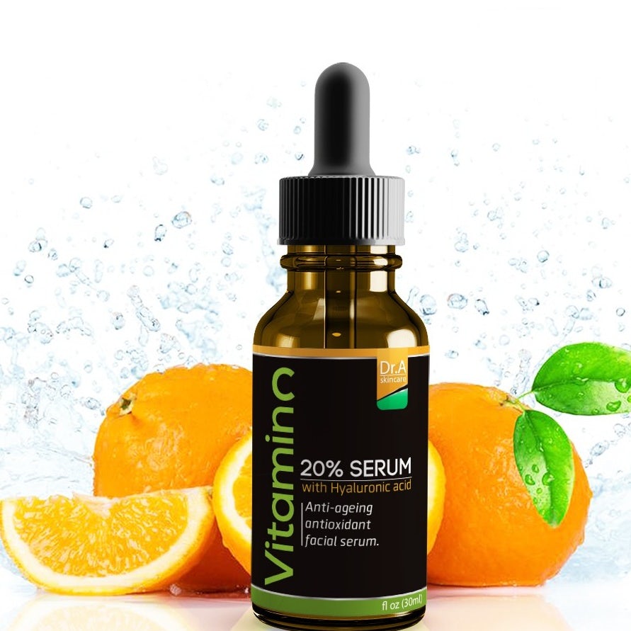 black product label with orange, white and green details