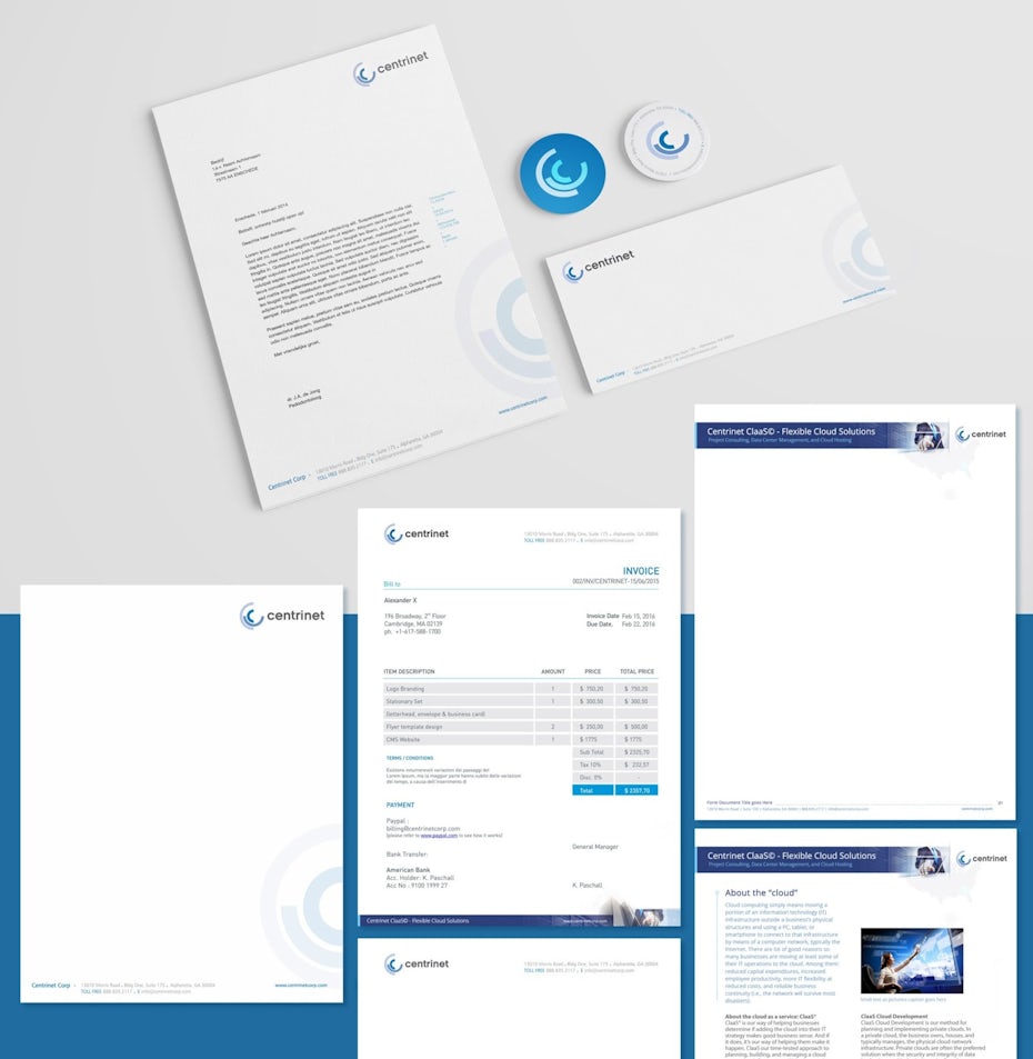 white and blue invoice