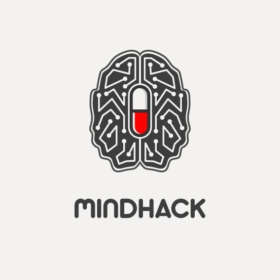geometric logo showing a brain that looks like a motherboard with a white and red pill