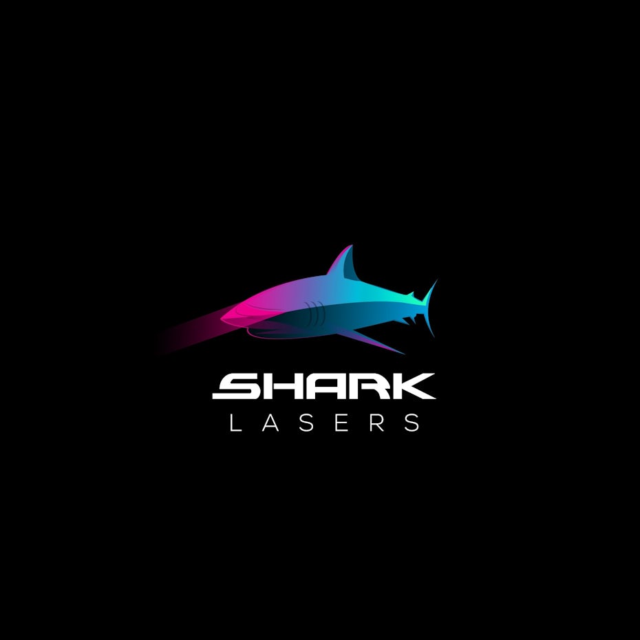 semi-flat image of a shark in a pink and blue gradient