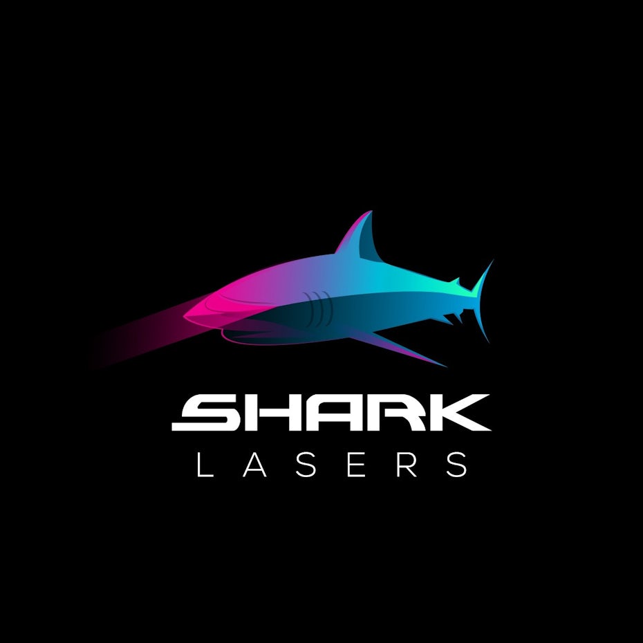 semi-flat image of a shark in a pink and blue gradient