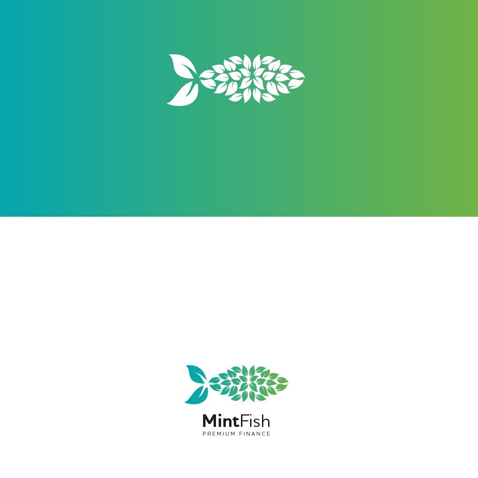 MintFish logo comprised of multiple white flower shapes on a green and yellow gradient
