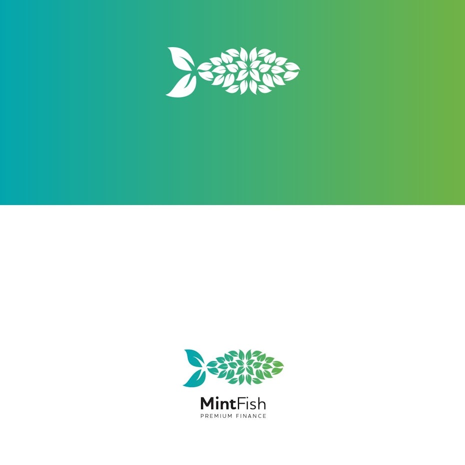 MintFish logo comprised of multiple white flower shapes on a green and yellow gradient