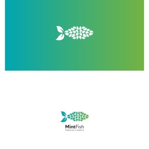 MintFish logo comprised of multiple white flower shapes on a green and yellow gradient