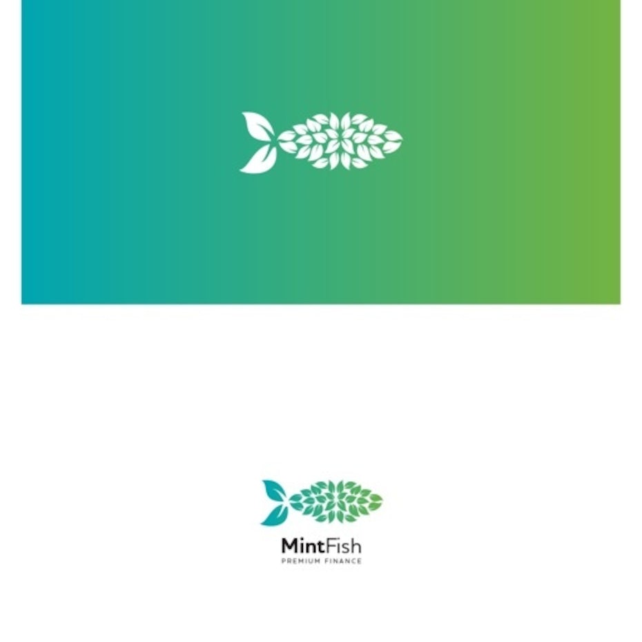 MintFish logo comprised of multiple white flower shapes on a green and yellow gradient