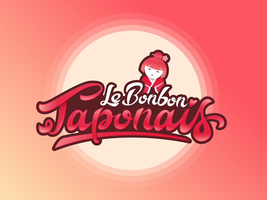 wordmark logo with a pink gradient and a background reminiscent of the Japanese flag