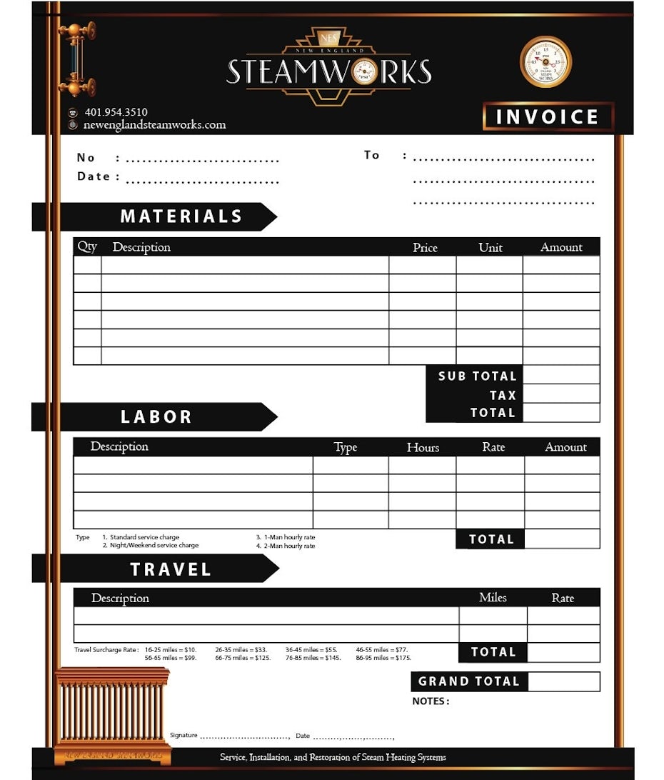 steampunk-inspired invoice
