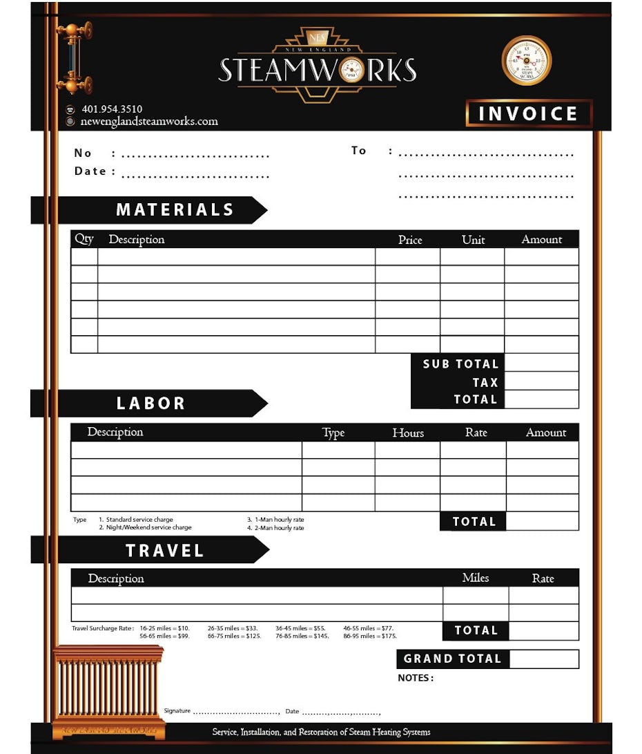 steampunk-inspired invoice
