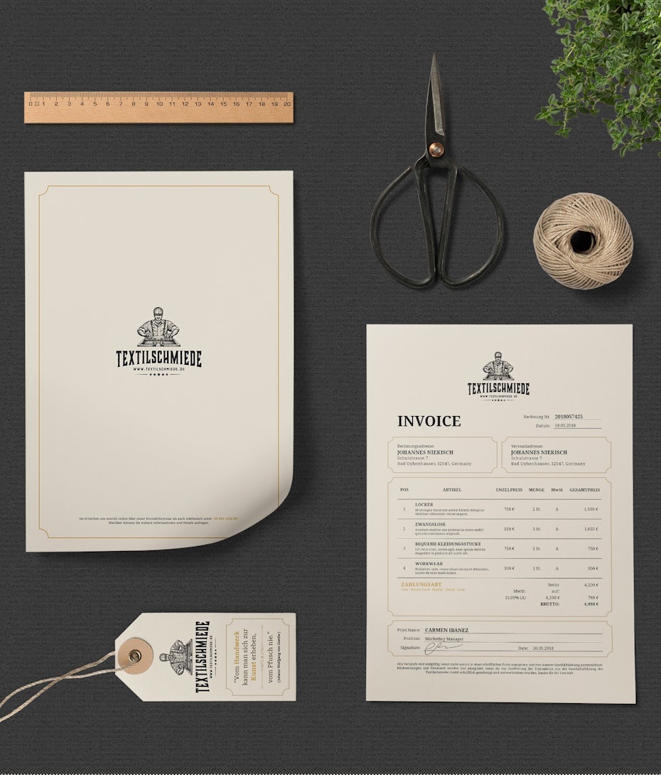 vintage-inspired block print-style invoice