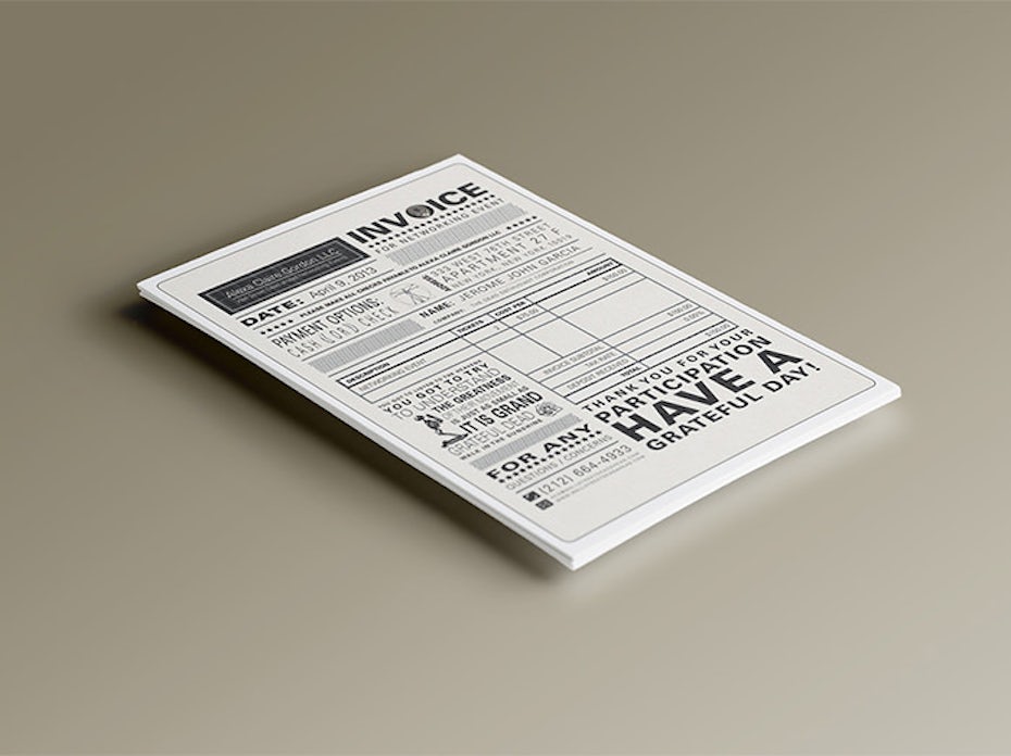black and white invoice arranged to look like a newspaper