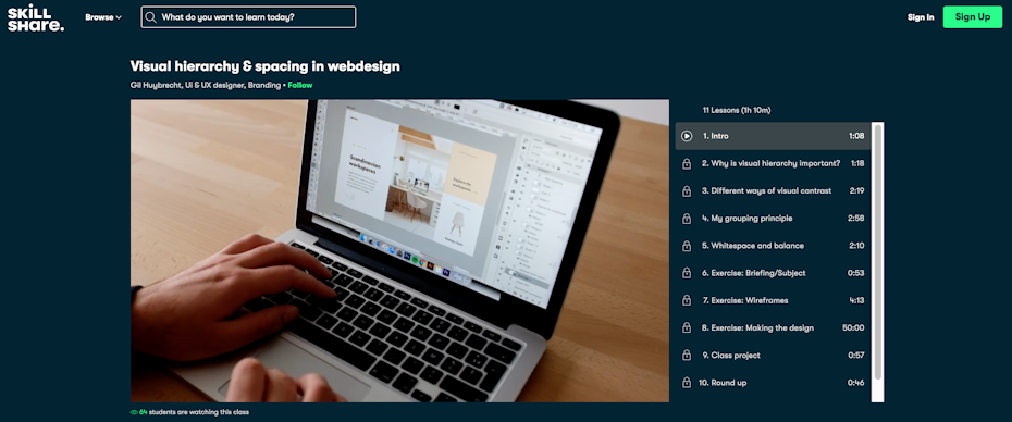 Screenshot of Skillshare web design tutorials
