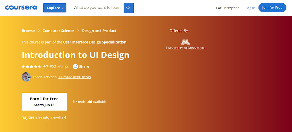 Capture d'écran d'un tutoriel sur le design UI sur Coursera