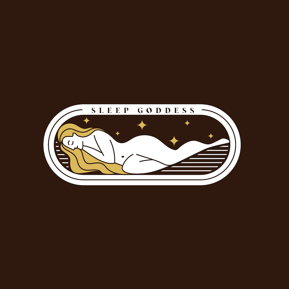 oval-shaped logo showing a sleeping woman