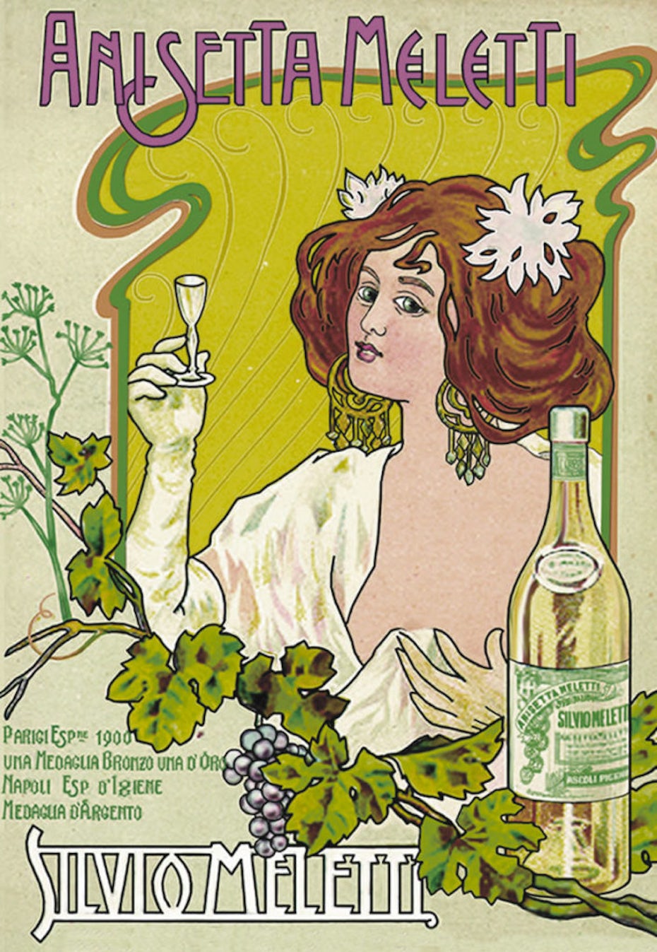 Vintage art nouveau illustrated absinthe poster ad