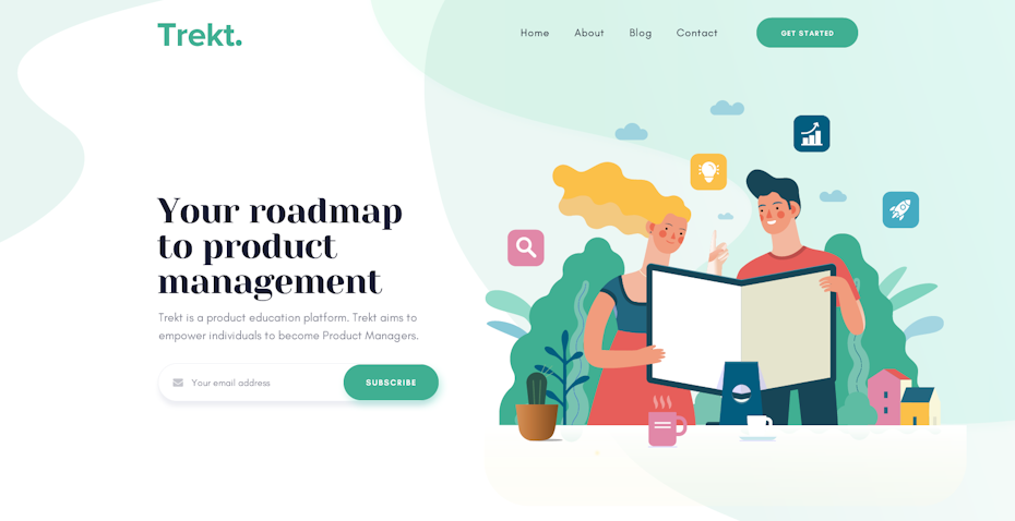 Flat design landing page for a product management brand
