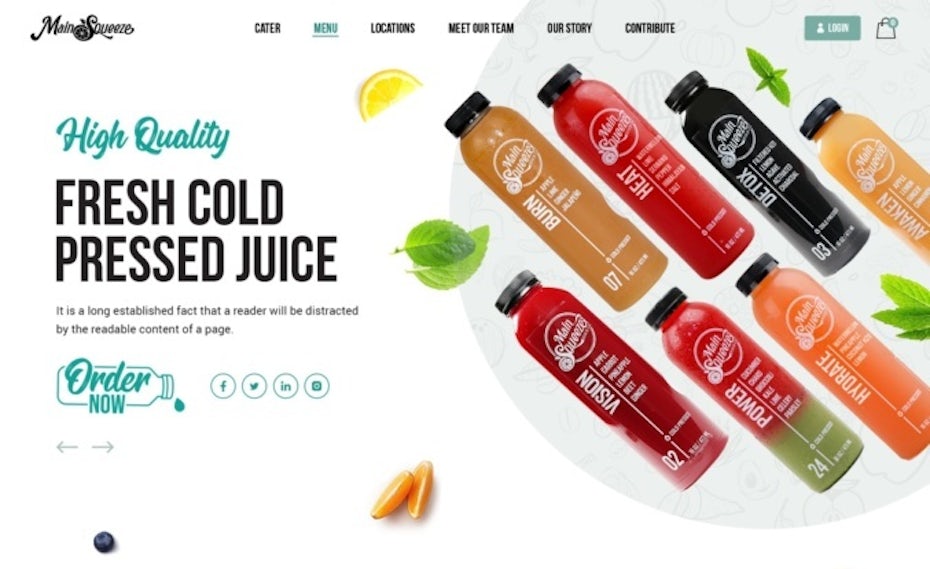 modern and bright ecommerce website design for juice brand