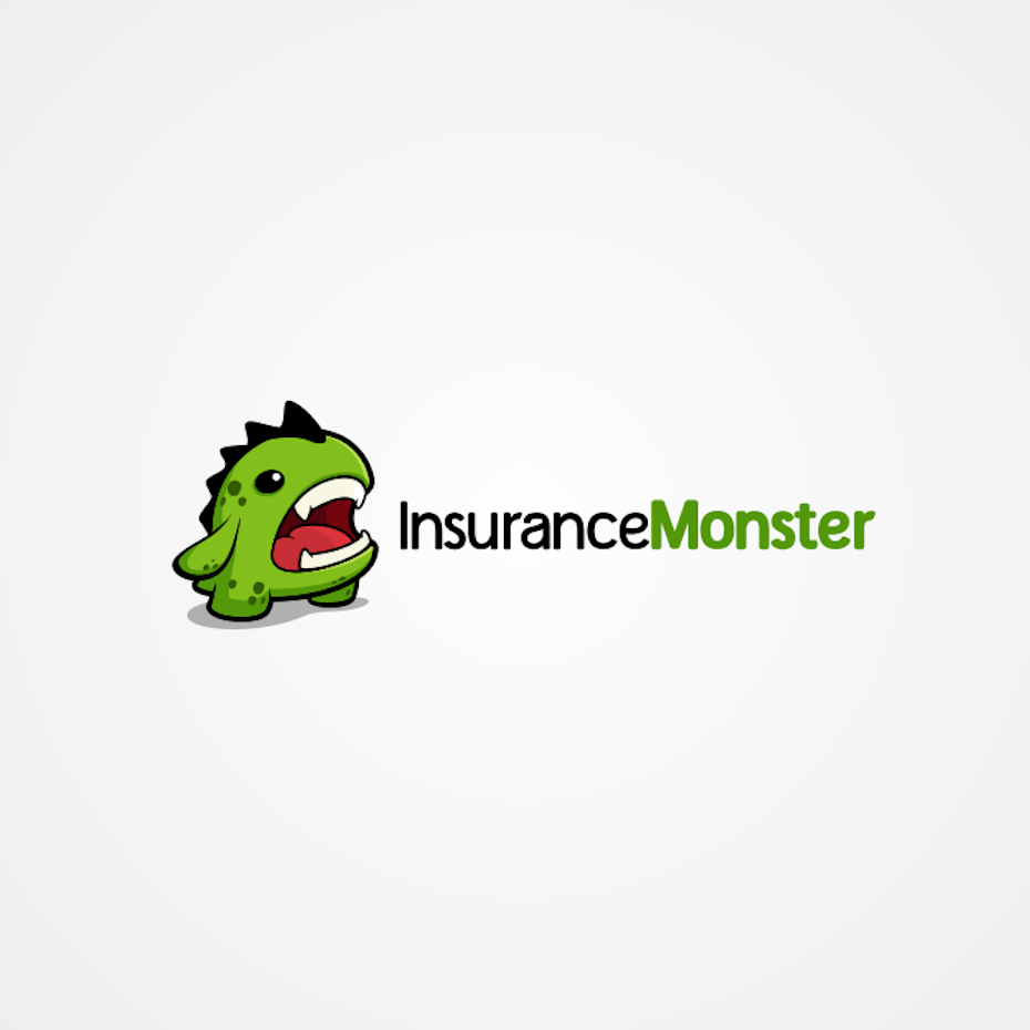 wordmark business logo accompanied by a small green monster