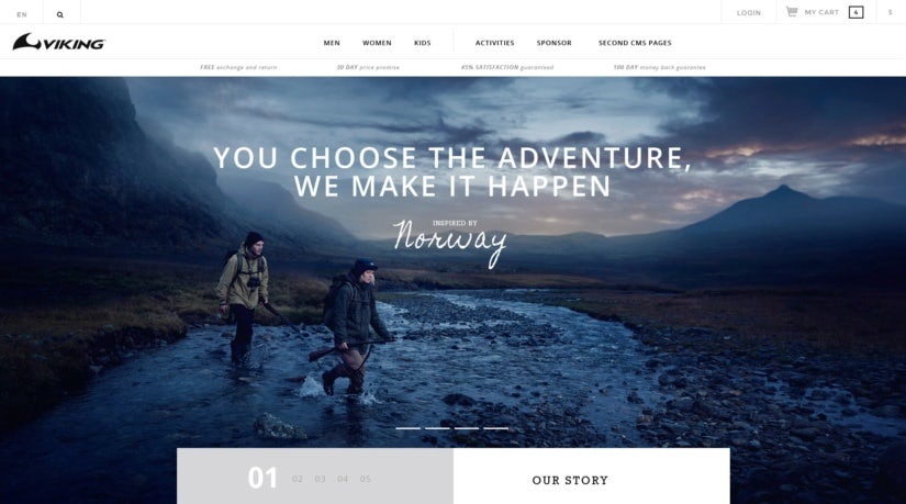 Aufgeräumter Website-Hintergrund mit Landschaft und zwei Menschen für Viking
