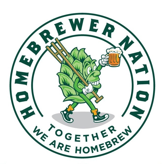 emblem style logo showing an anthropomorphic hop with a mug of beer