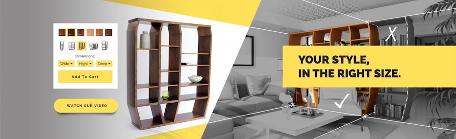 Yellow, black and white banner ad for a furniture company