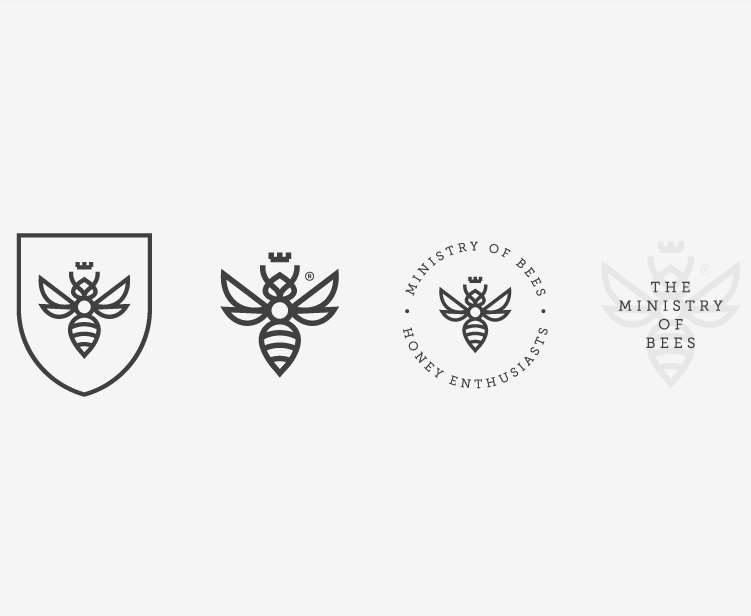 four variations of a geometric bee logo