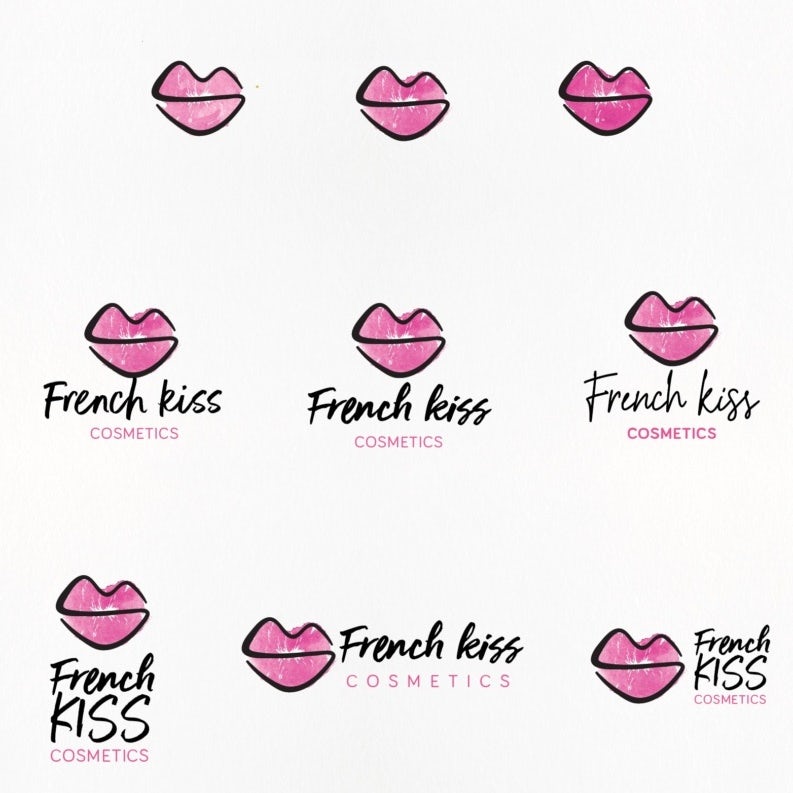 illustration-style logo of pink lips and black text