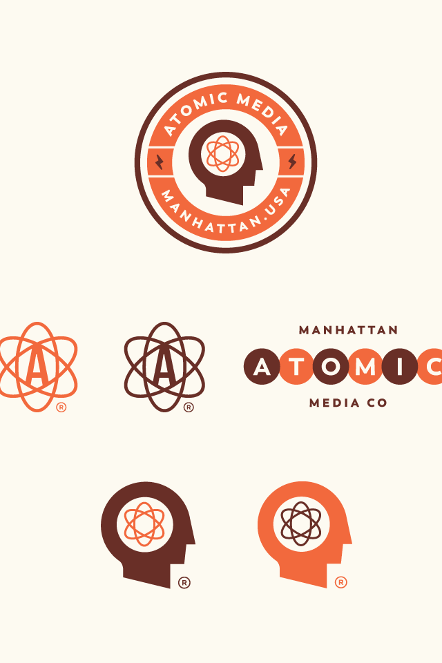 orange and brown logo set for a media company