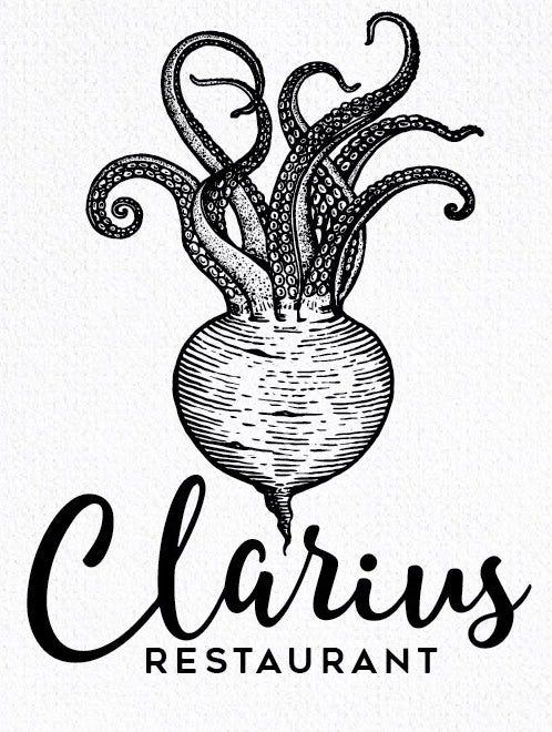 black and white illustrated logo of tentacles coming out of a radish