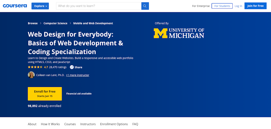 Screenshot of Coursera web design tutorials