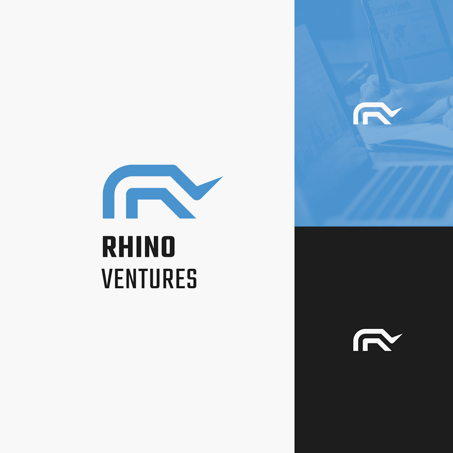 blue and black abstract rhino logo design