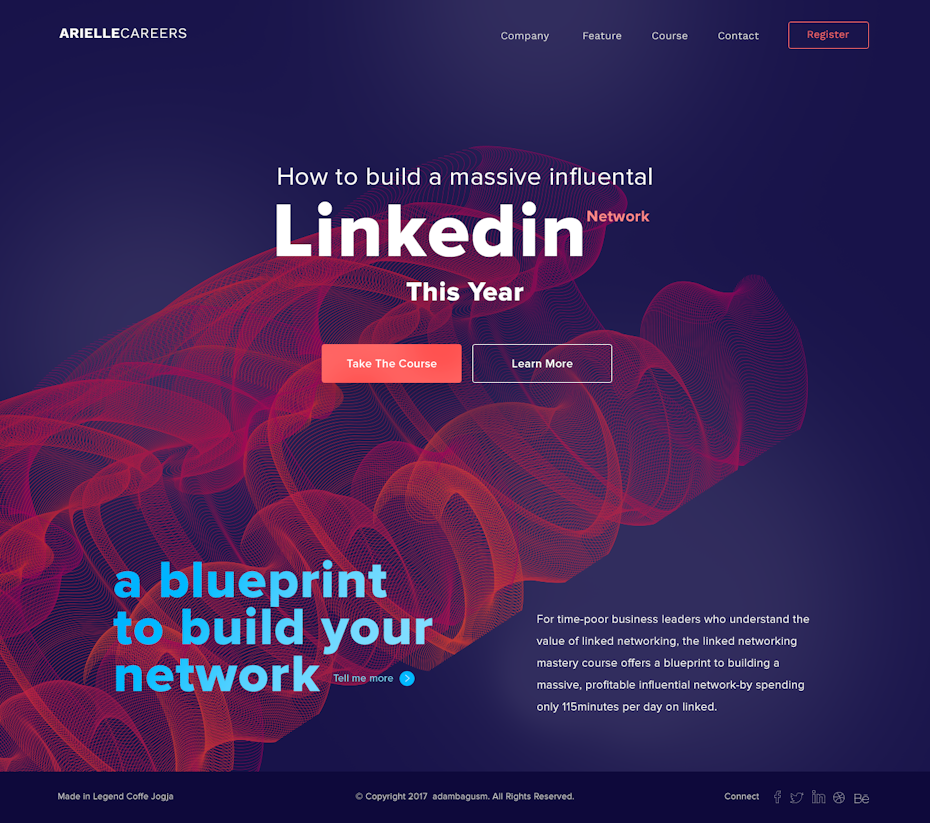zweifarbiges landingpage design für einen Kurs über LinkedIn