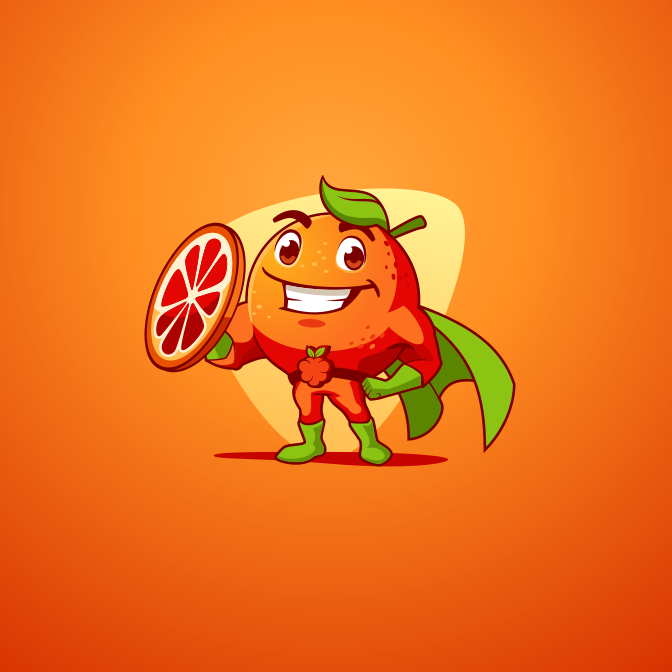 orange with face and green cape