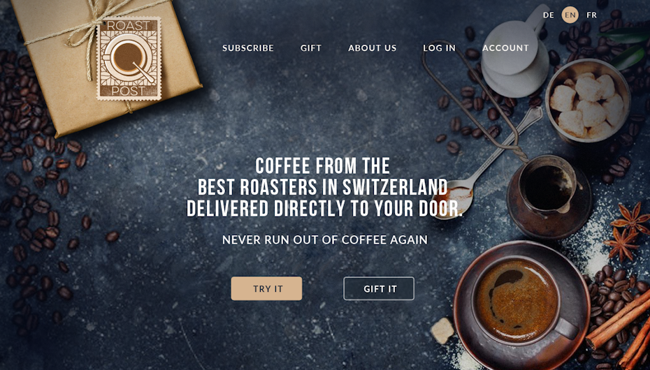 Design de site web pour une entreprise d'abonnement à du café